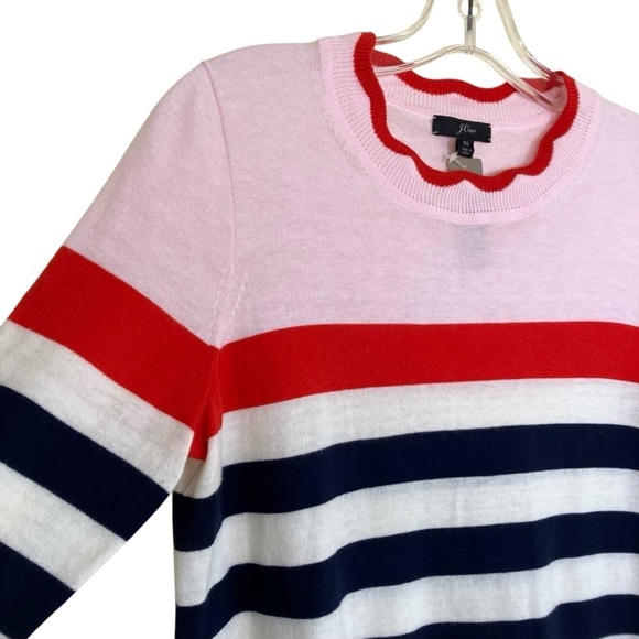 J. Crew Scallop Trimmed Pullover Striped Sweater Wool Blend Nautical NWT Sz XS - Picture 6 of 15